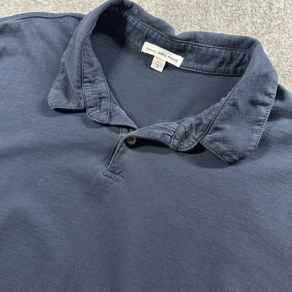James Perse Polo Shirt Mens 3 Large Navy Blue Short Sleeve Cotton Made in USA